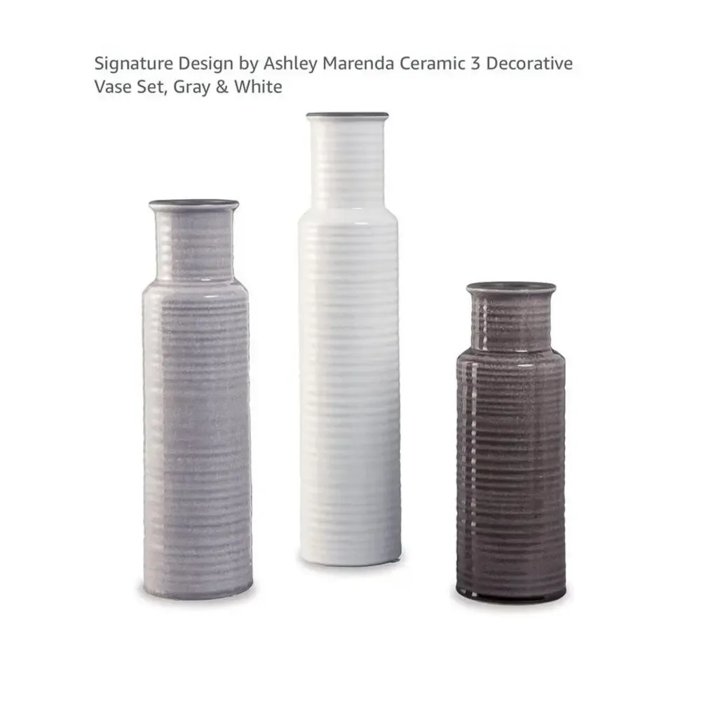 Ashley Ceramic Decorative Vase Set of 3, Gray, Brown and White